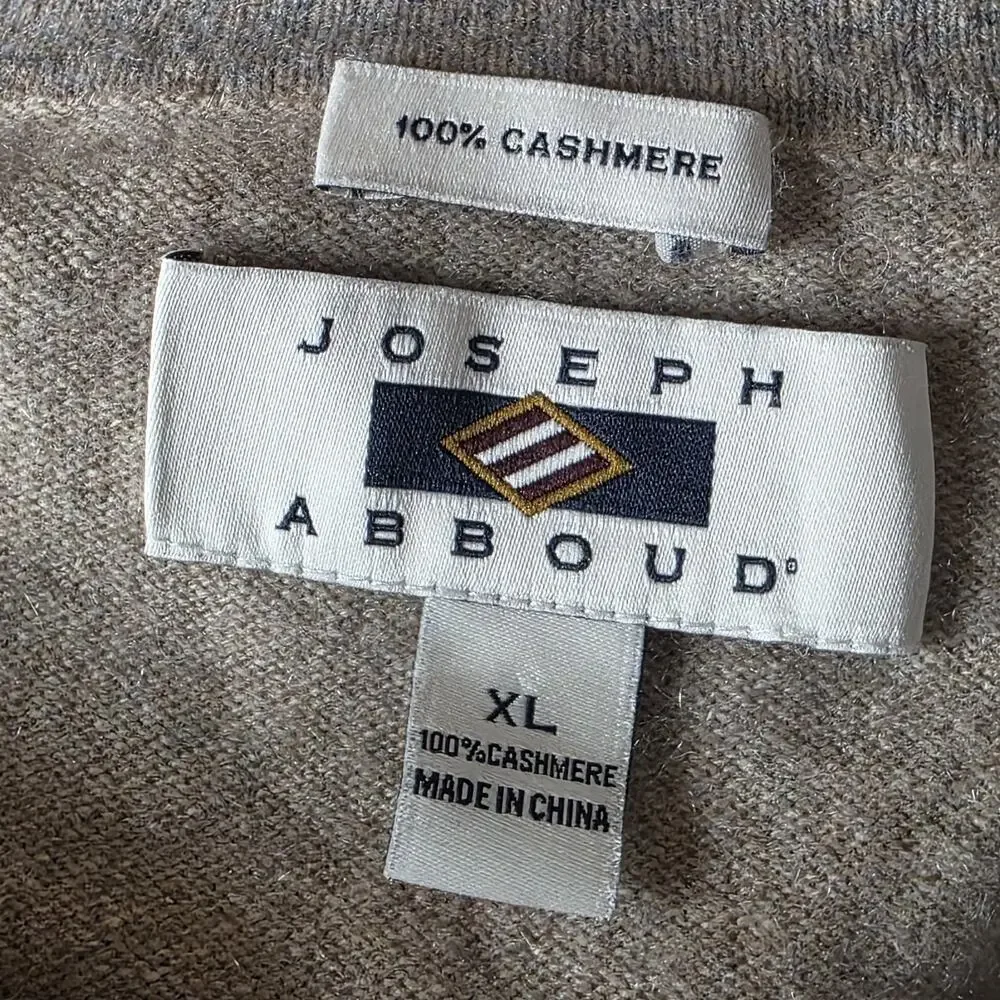 Joseph Abboud 100% Cashmere Sweater XL Tan Beige V Neck Luxury Soft